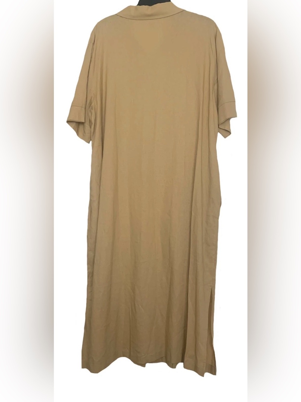NEW Size L Womens Nottibianche Casual Linen Maxi House Dress Pockets Tan $58 - Picture 2 of 9